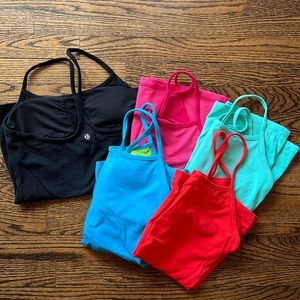 Lululemon 5 Tank Bundle w/built in Bra. Pink, blue, black, bright red, green.